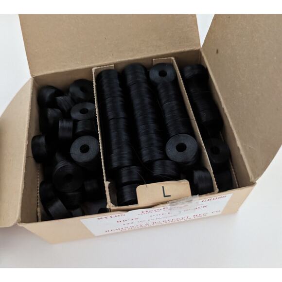 Nylon Sewing Thread Bobbins, Vintage Hem Bobs 1 Gross Black+ 1/3 Box Of Beige - Picture 2 of 9